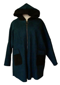 Kuscheljacke mit Kapuze Petrol-Schwarz 52-58 (04478)
