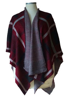 Poncho Schal Karo Bordeaux (04817)