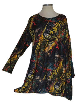 Weich & Wohlig Warm Longshirtpulli in A-Linie Schwarz-MultiColor (03789)