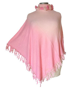 Cape Poncho mit Fransen & Fellbommelchen BiColor-Rosa (04976)