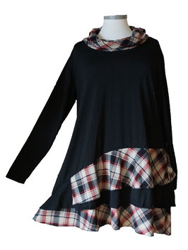 Long Pullover Schwarz & Kariert 48-52 (01120)
