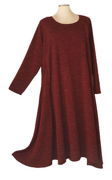 Warm & Weich Kleid in 6-Bahnen A-Linie Melange Bordeaux-Black (05379)