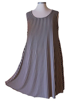Kleid in A-Linie Schwarz mit Streifen 48-54 (00352)