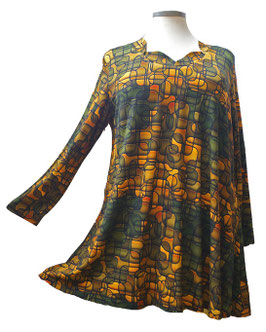 Bögenausschnitt Longshirt in Zauber-A-Linie Mystic GreenOrange (04372)
