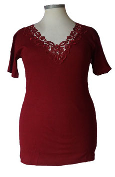 Damenunterhemd Shirt mit Spitze Bordeaux Größe 52-58 (05511)