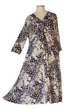 Maxikleid in A-Linie Dunkelblau Weiß Gr.48-58 (04893)