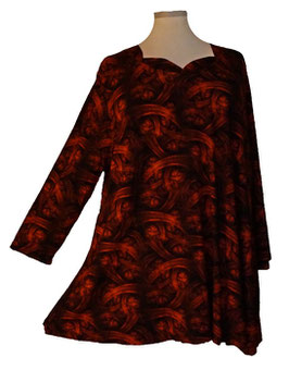 Longshirt in Zauber-A-Linie Bögenausschnitt Romantik Darkred Black (03744)