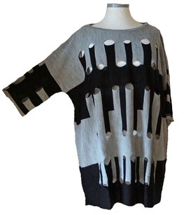 Trend! Kurzarm Shirtpulli Überwurf Grey & Black 52-60+ (01257)