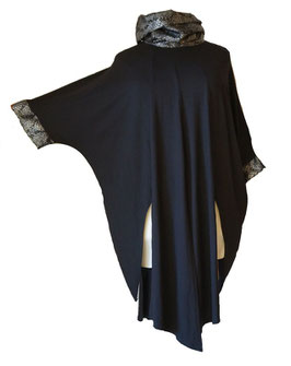 Zipfel-Überwurf Kleid mit Rollkragen Black-Silvershining-Snake 48-54+ (01985)