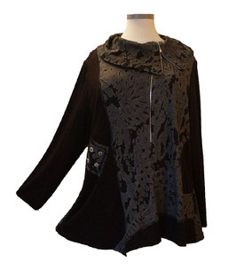 Uni-Muster-Mix Pullover in A-Linie Schwarz Grau (03322)
