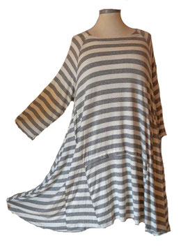 Longshirt in A-Linie Weiß Grau (07938)