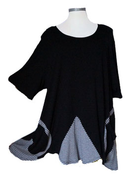 Long FreshStyle-BigShirt Black & White Uni-Stripe&Circle (06966)