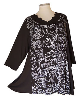 SunShine Shirt in 6-Bahnen A-Linie Uni-Muster-Mix Schwarz-Weiß (04970)