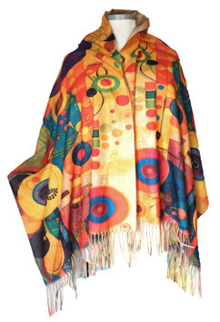 "Kunstvolle Geo&Roses " 2-Sides Tuchschal Rot-Braun-Golden-Orange (07050)