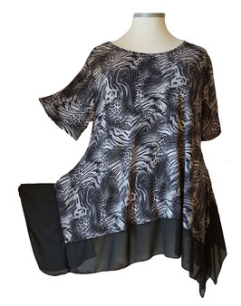 Long Shirt Tunika-Kleid Safari Schwarz-Grau 48-58 (00092)