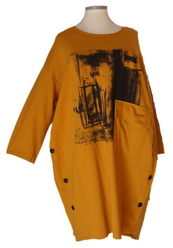 Baumwolle Stylisches Motiv Longshirt Kleid Longpulli Ocker (05054)