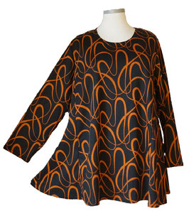 Pullover in 6-Bahnen A-Linie Romantic-Line Schwarz Orange-Melange (02531)