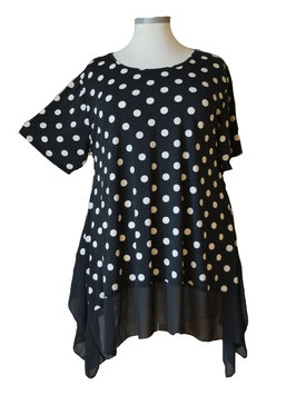 Long Shirt Tunika-Kleid Points Schwarz-Weiß 48-58 (00096)