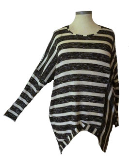 Design Longsstrickpulli in Weiß-Schwarz (07911)