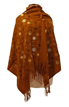 Golden-Sun-Flower-Circles-Points Schal Stola Schaltuch Braun (03472)