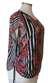 Shirt Retro Design Flower & Stripes Bänder Schwarz Weiß Bordeux (01368)