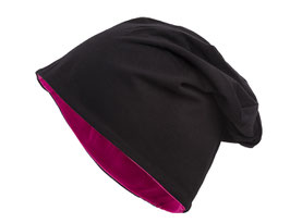 Jersey Beanie Schwarz-Pink Wendemütze Reversible Mütze Übergangsmütze Wintermütze