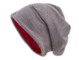 Wendemütze Grau-Rot reversible Beanie Mütze