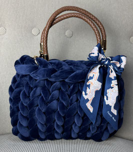 Grobstricktasche Samt/Velvet Dunkelblau