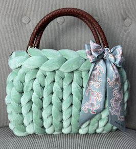 Grobstricktasche Samt/Velvet Aqua