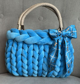 Grobstricktasche Samt/Velvet Türkis