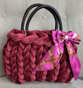 Grobstricktasche Samt/Velvet Weinrot