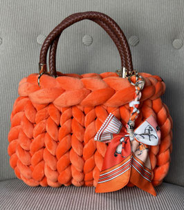 Grobstricktasche Samt/Velvet Orange