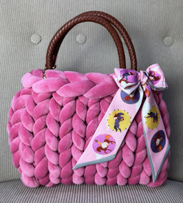 Grobstricktasche Samt/Velvet Dunkelrosa