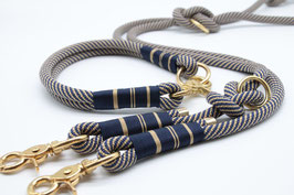 Hundeleine und/oder Halsband maritime blau mit gold