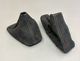 BMW E90 Schaltsack + Handbremsmanschette in Original Alcantara  Naht in blau/rot oder schwarz