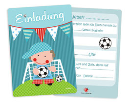 Einladungskarte Kindergeburtstag Fußball blau