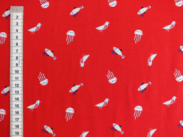 Jerseystoff mit Quallen und Fischen