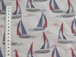 Patchworkstoff beige mit Segelschiff