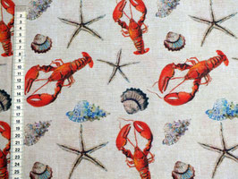 Dekostoff mit Hummer, Seestern und Muschel