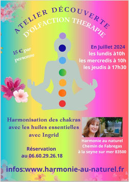 place pour atelier d'olfaction thérapie du jeudi 18 juillet 2024 à 17h30