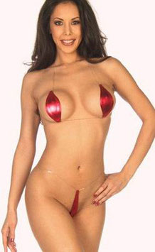 Micro Bikini a Goccia WetLook Lucido Rosso Metallico |QT376|