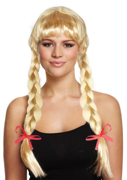 Parrucca Cosplay Capelli Lunghi Biondi con Trecce Lunghe e Fiocchi Rossi |U09993|