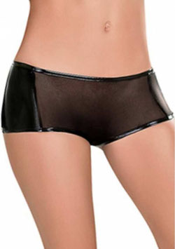 EXPOSED Shorts Pants Culotte Nere Velate con Fasce ai Fianchi PVC Wetlook |B579|