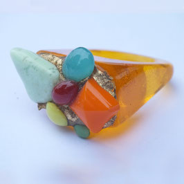 BAGUE EN PLEXI ORANGE ET TURQUOISE