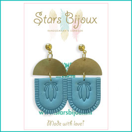 Oorbellen polymeer klei met lotusbloem groen / goudkleurig