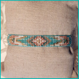 Weefarmbandje aqua / bruin / beige / goudkleurig