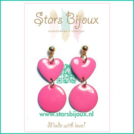 Oorbellen emaille hard roze / goudkleurig