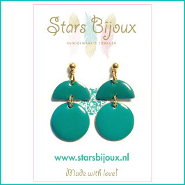 Oorbellen emaille petrol groen / goudkleurig