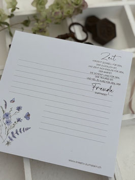 Papierblöckli: Blumen lila & Spruch