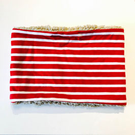 Snood femme beige rouge rayé blanc